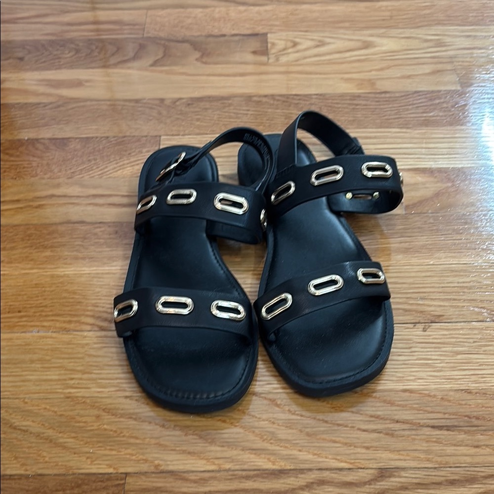 Splendid Black/Gold Women’s Leather Sandals - Size 9